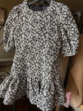Bardot Kids Black and White Floral Ruffle Hem Dress